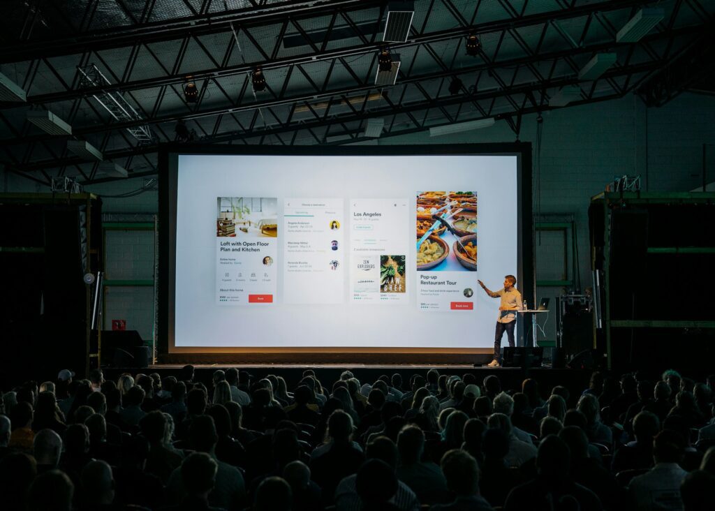 Man presenting a business pitch in front of investors